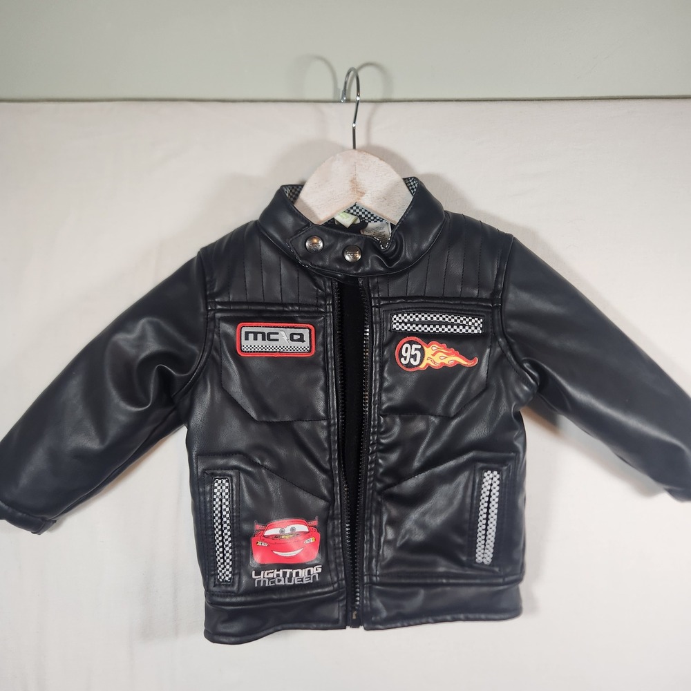 Disney Baby‎ Lightning McQueen Cars Faux Leather Biker Jacket Black 12-18M flaw